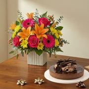 Assorted Flowers & Quad Choc Cake Combo