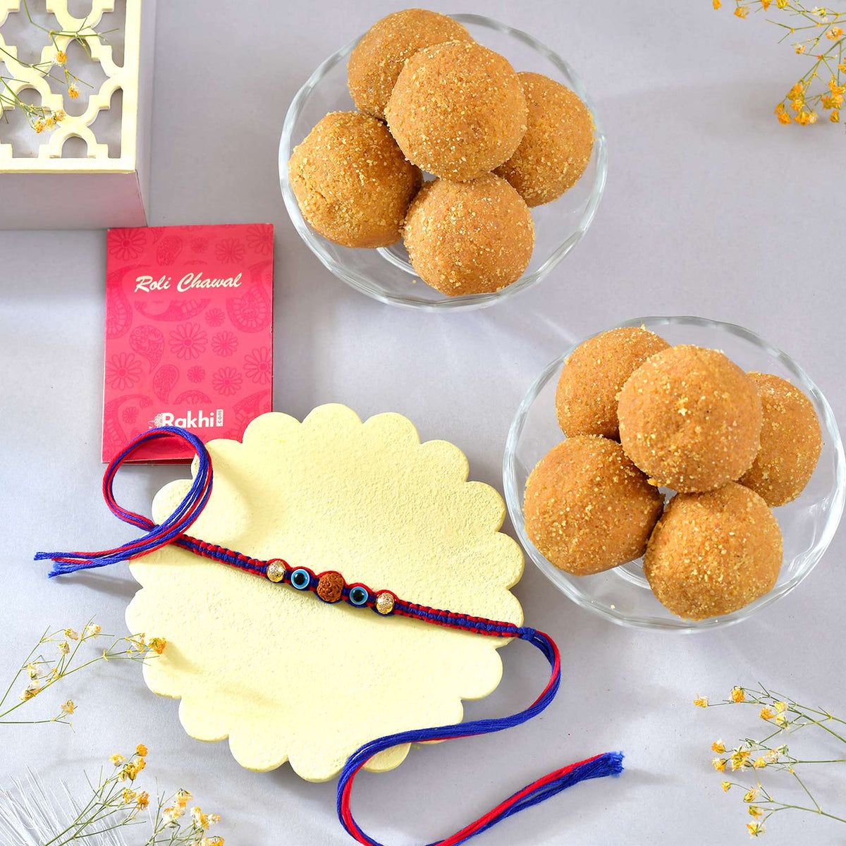 Rudraksha Rakhi With Besan Laddoo Sweet