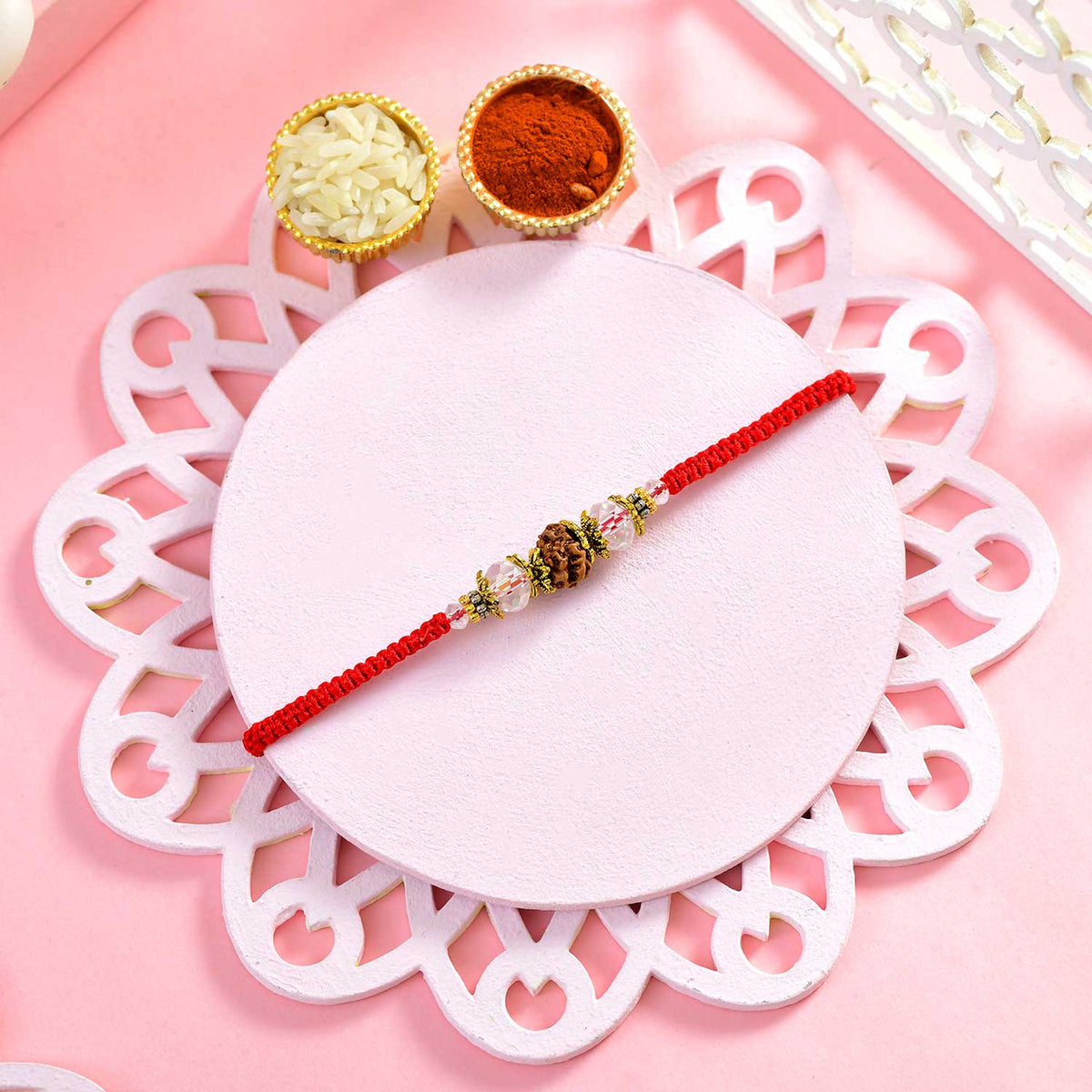Premium Rudraksha and Clear Crystal Rakhi