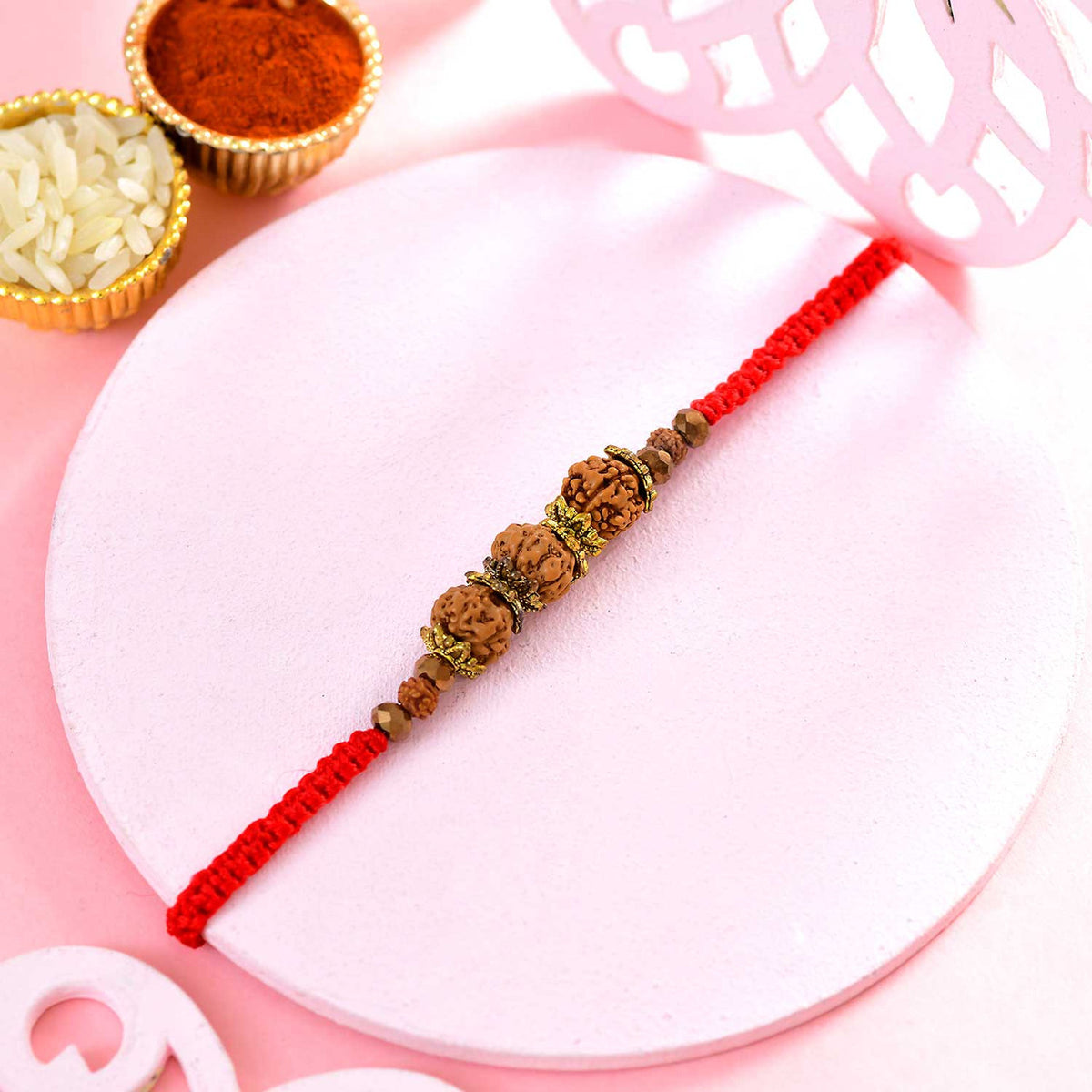 Genuine Five  Rudraksha  Beads And Gold Crystal Beads