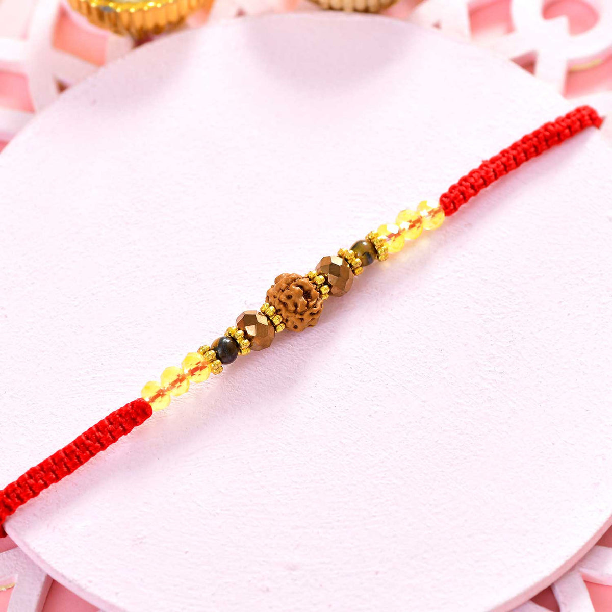 Single Rudraksha Rakhi with Kaju Katli & Cashew