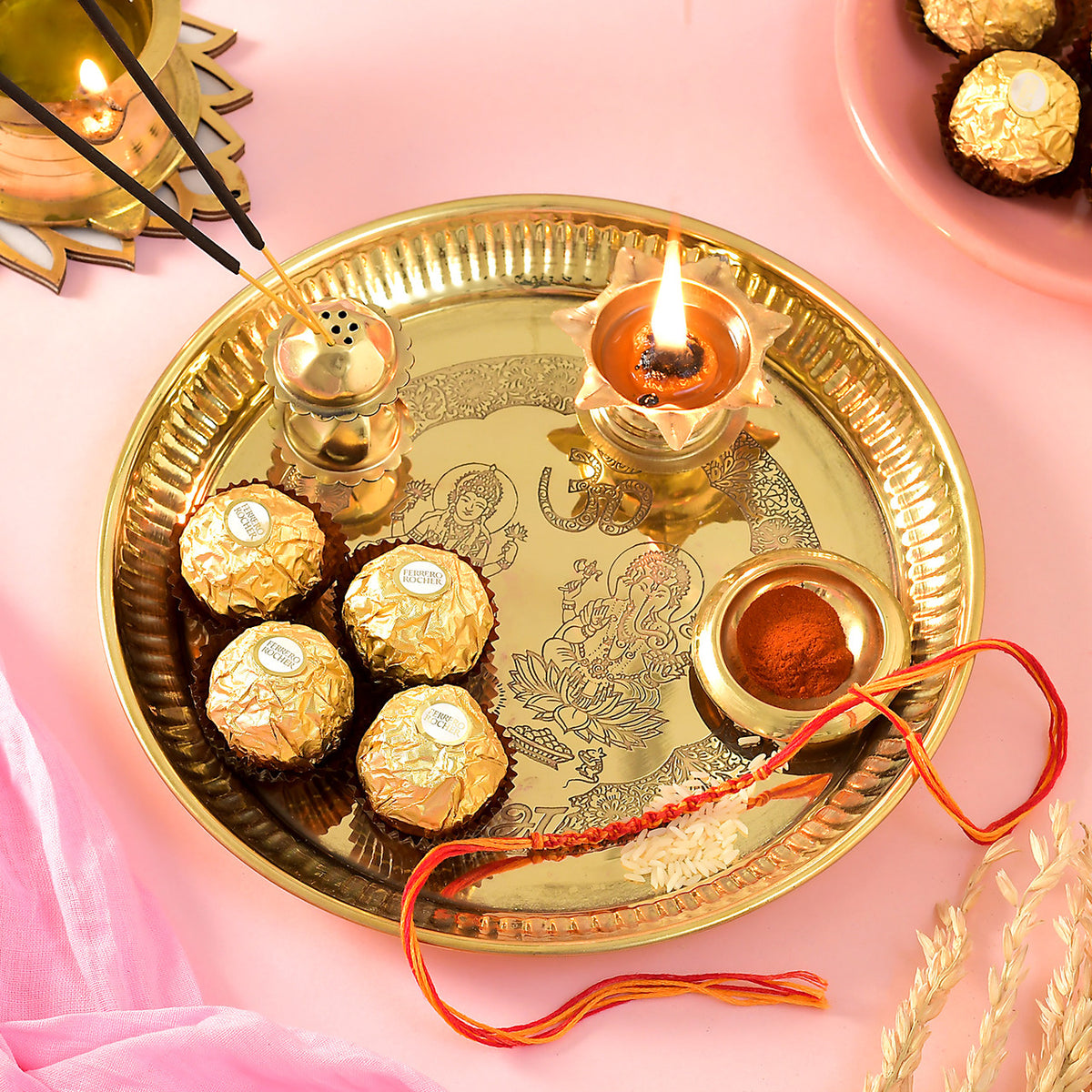 Spiritual Bhaidooj Kalava Thali Combo With Ferrero Rocher