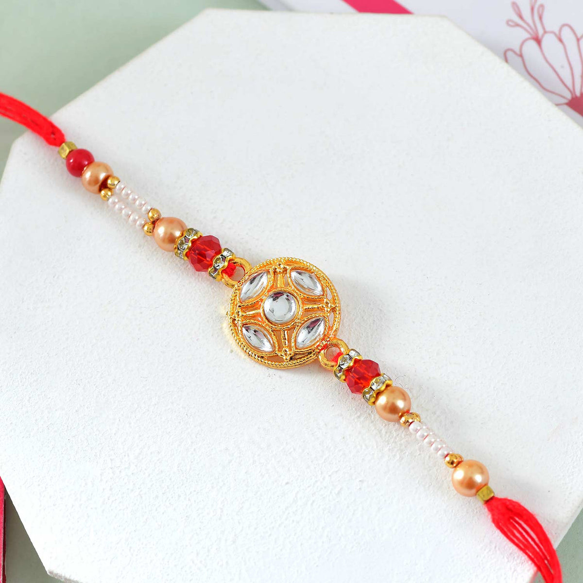 Authentic Kundan Moti Bhai Rakhi