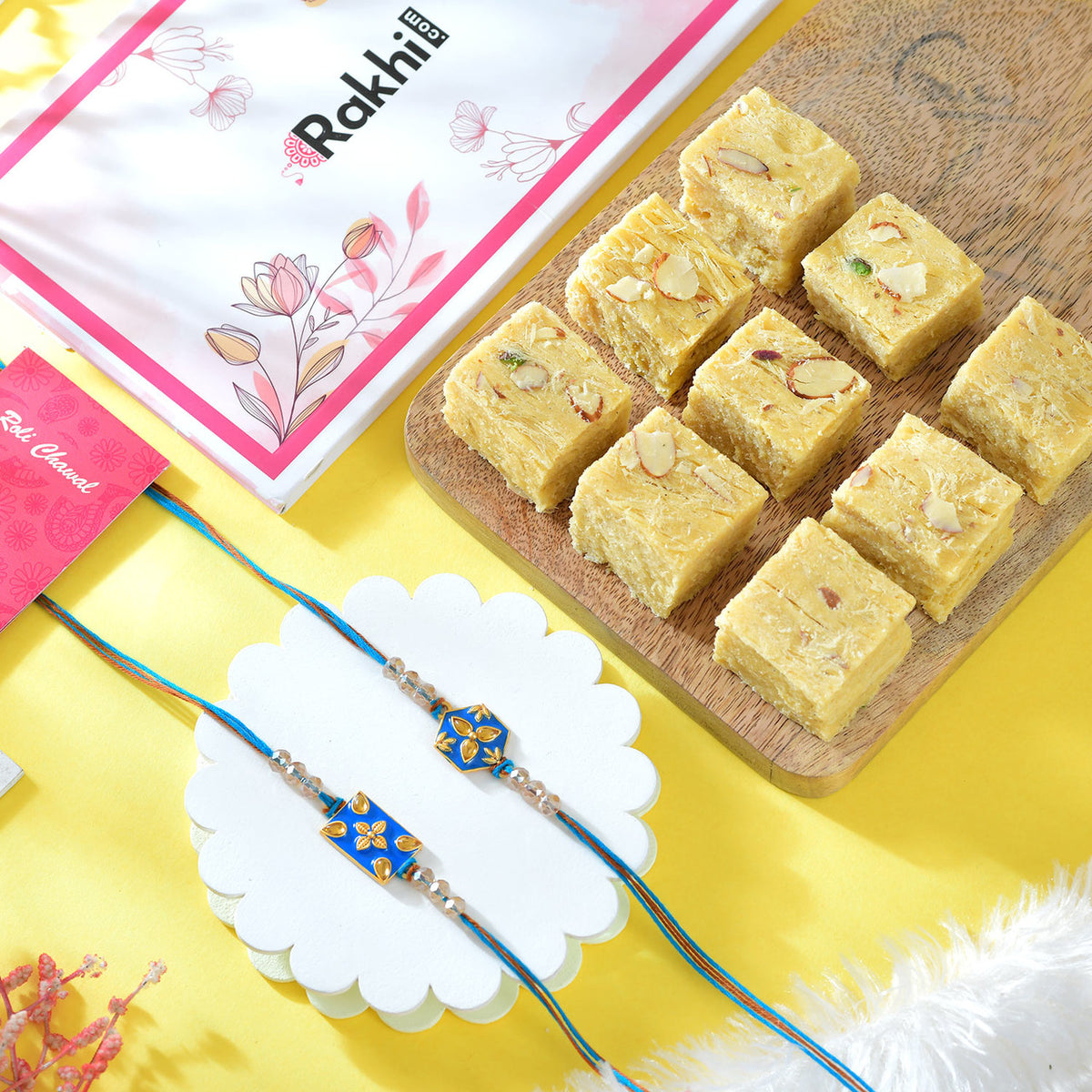 Set of 2 Designer Rakhi With Soan Papdi