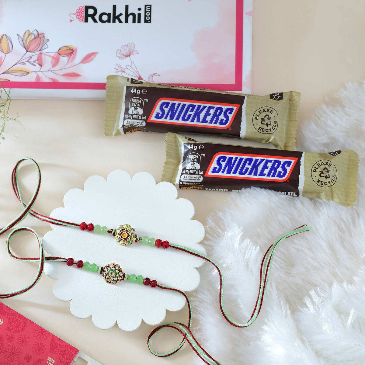 Set of 2 Fascinating Bhai Rakhi With Snickers