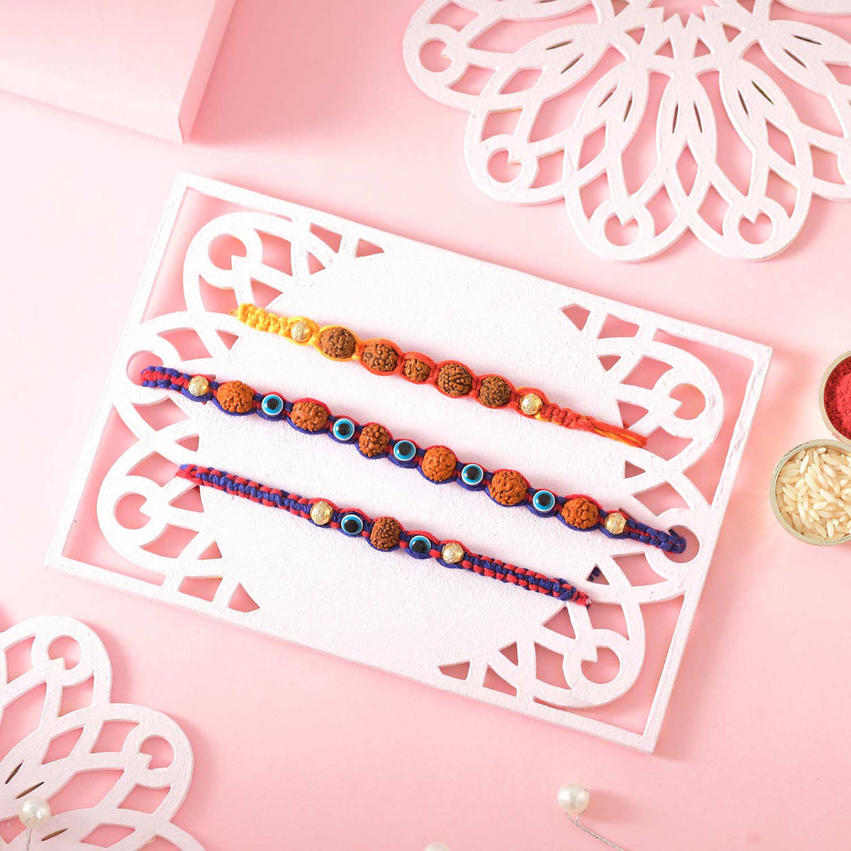 Rudraksha and Evil Eye Beads Rakhi for Bhai
