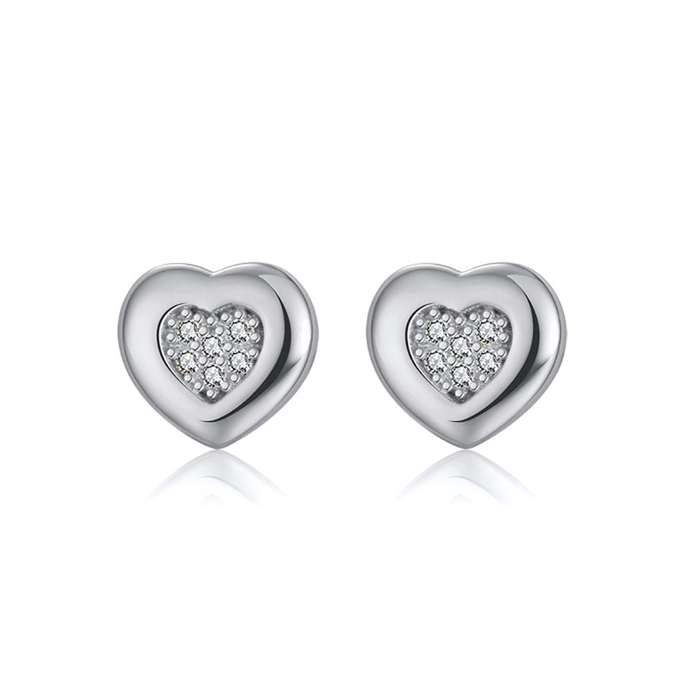 Classic Heart CZ 925 Sterling Silver Studs