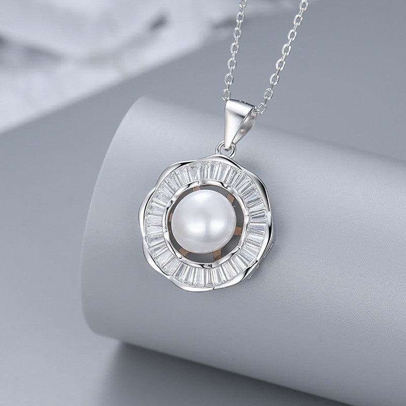 Elegant Rhodium Plated 925 Sterling Silver Freshwater Pearl Pendant