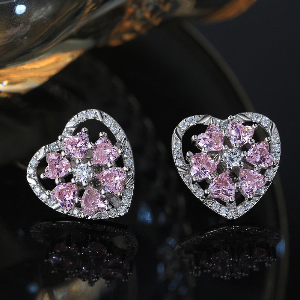 Charming 925 Sterling Silver Pink CZ Rotatable Earrings