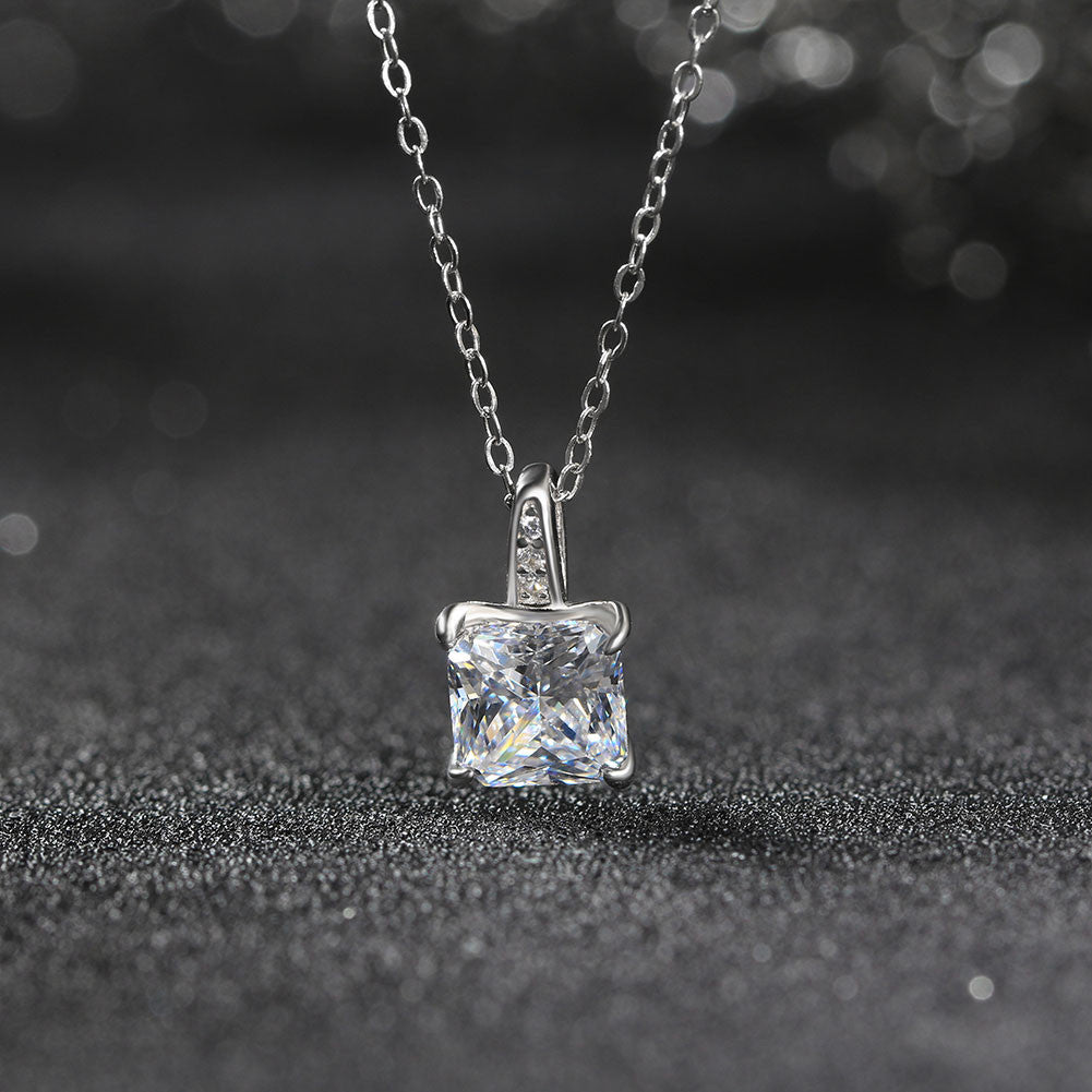 Radiant Rhodium Plated 925 Sterling Silver Pendant Necklace
