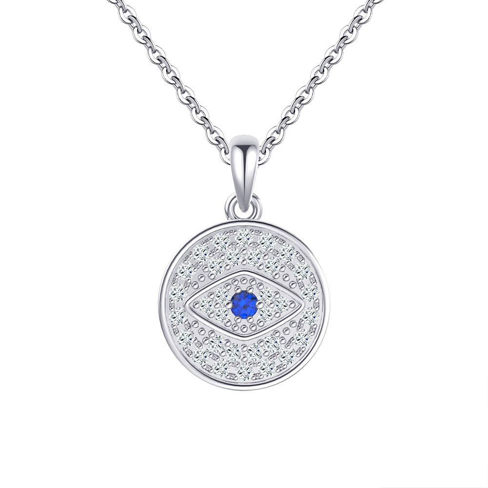 Graceful Blue Eye 925 Silver Rhodium Plated Pendant Chain