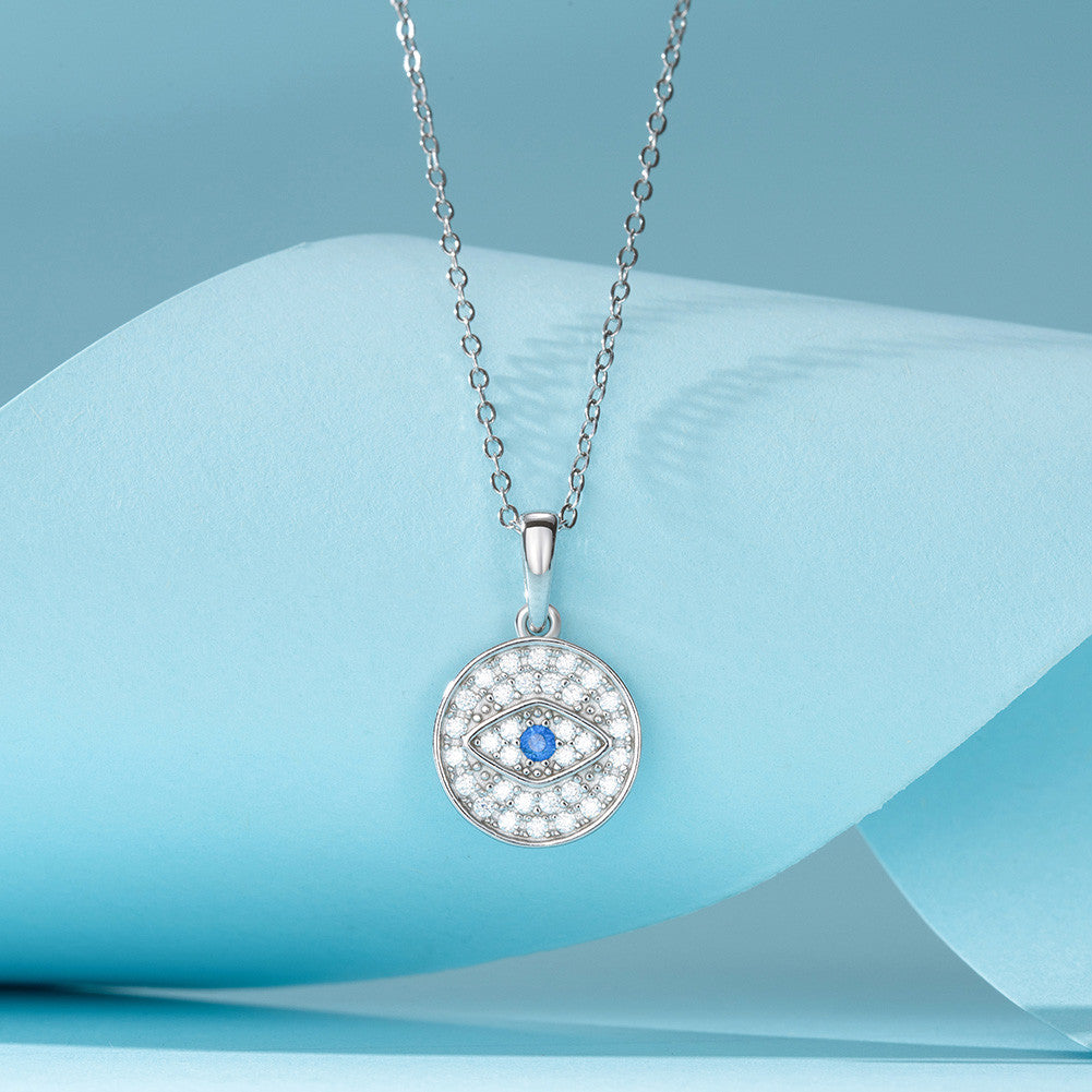 Graceful Blue Eye 925 Silver Rhodium Plated Pendant Chain