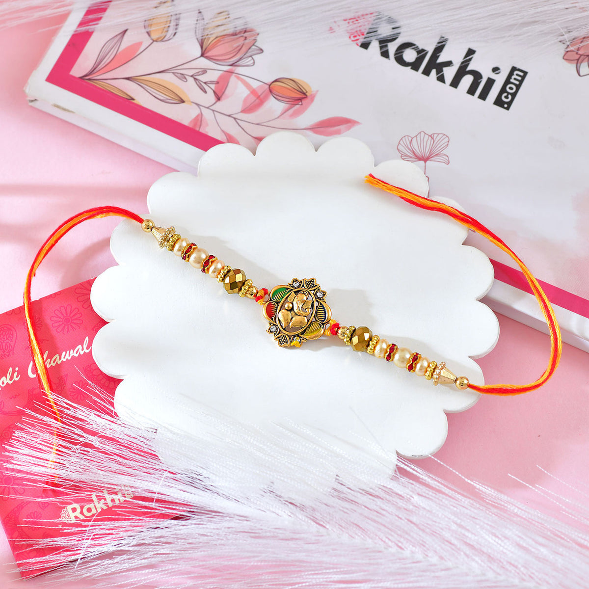 Ganesha Rakhi With Pooja Thali & Kaju Katli