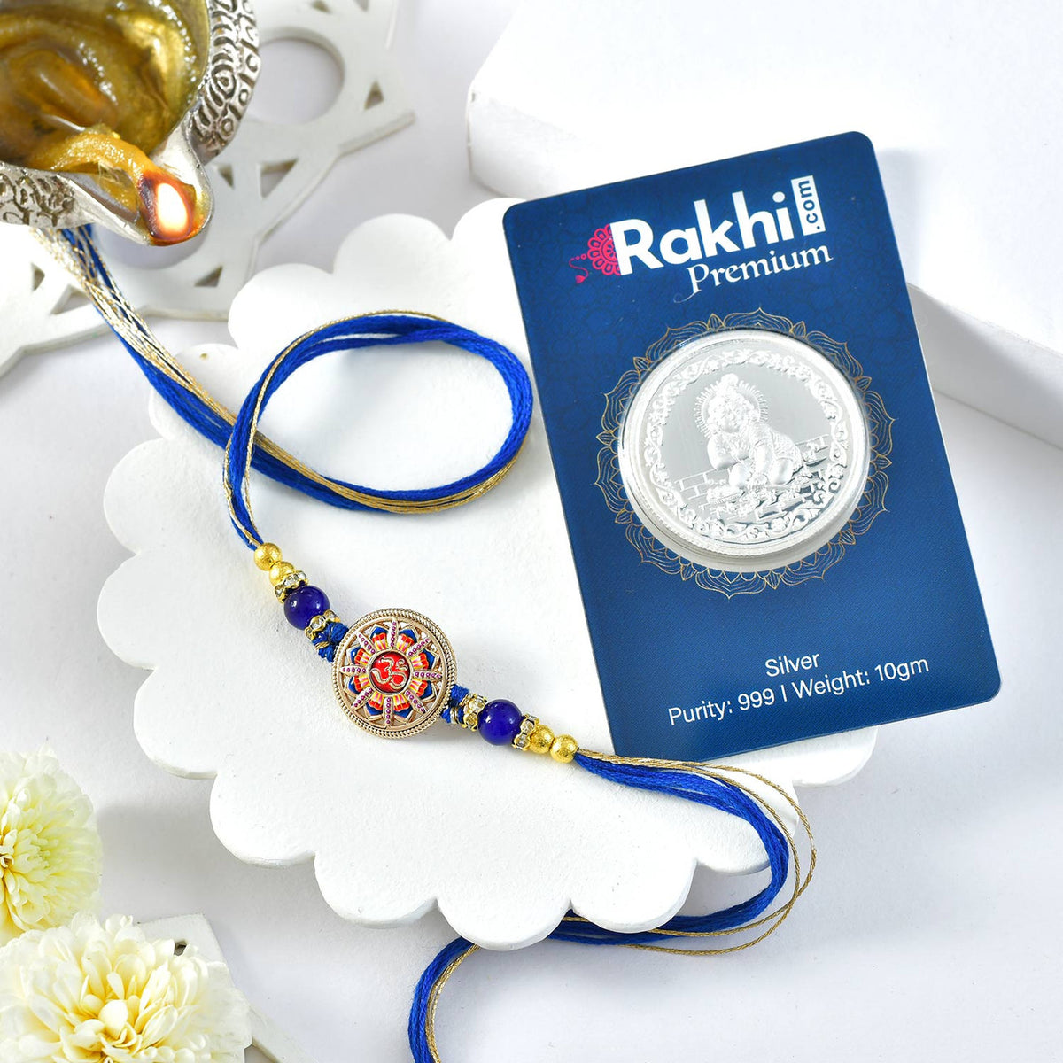 Om Divine Blessings Rakhi With Bal Krishna Silver Coin