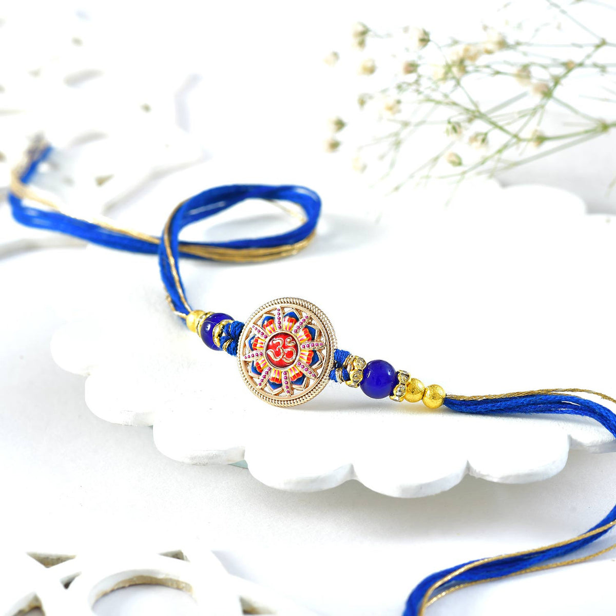 Om Divine Blessings Rakhi With Bal Krishna Silver Coin