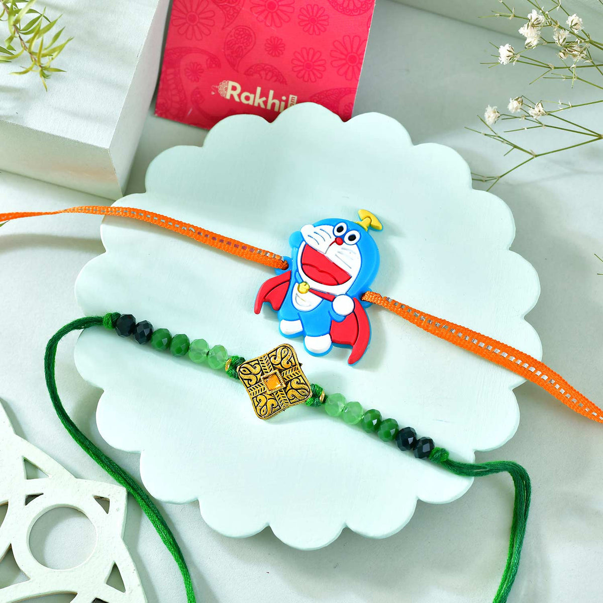 Set of 2 Rakhi With Soan Papdi & Chocolate