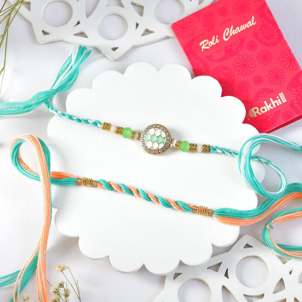 Elegant Beaded Thread Rakhi Combo