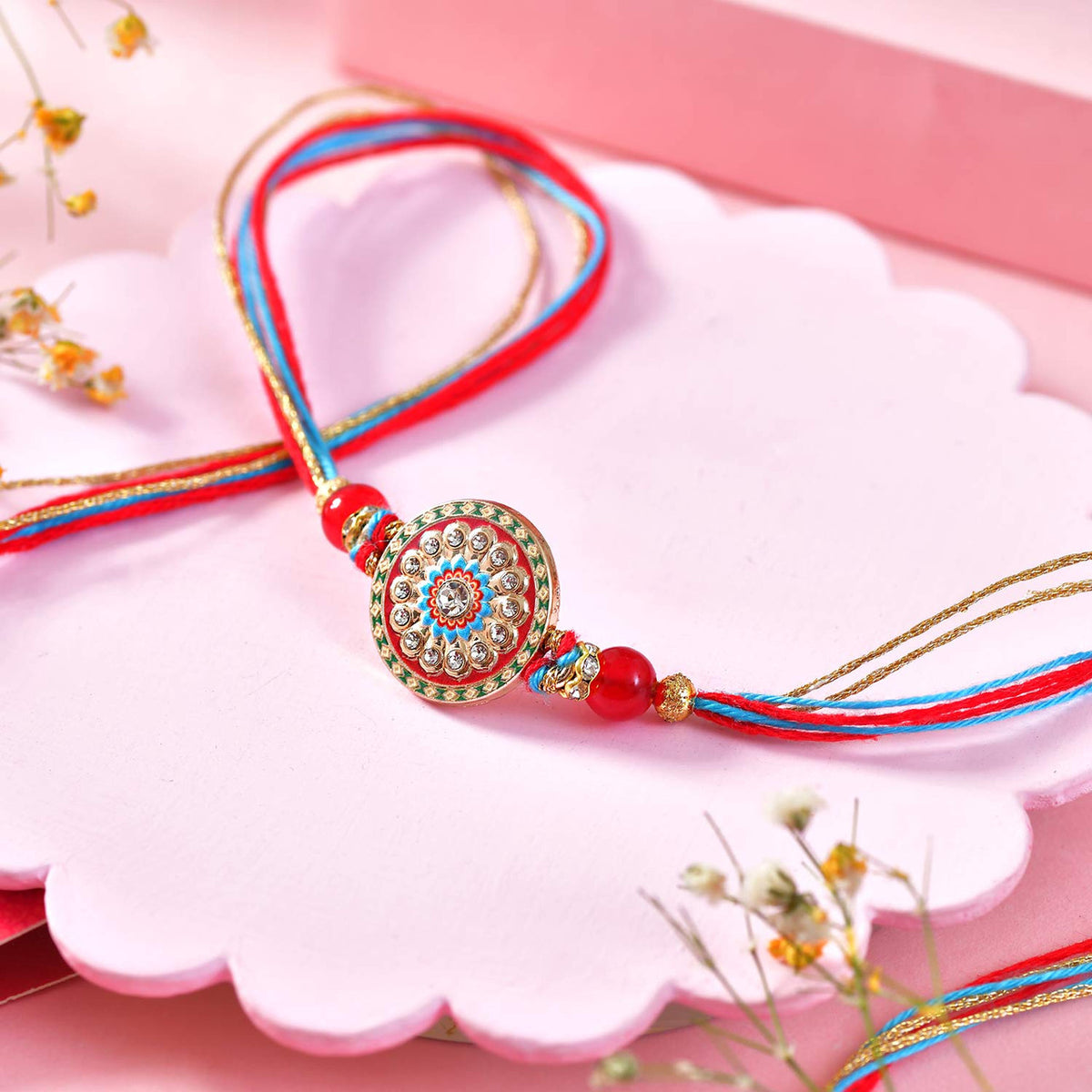 Designer Bhaiya Bhabhi Rakhi Set with Beaded Mangalsutra Rakhi