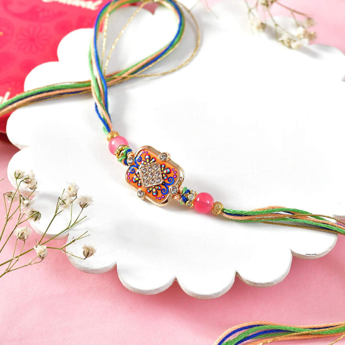 Elegant Bhaiya Bhabhi Rakhi Set with Multicolor Thread