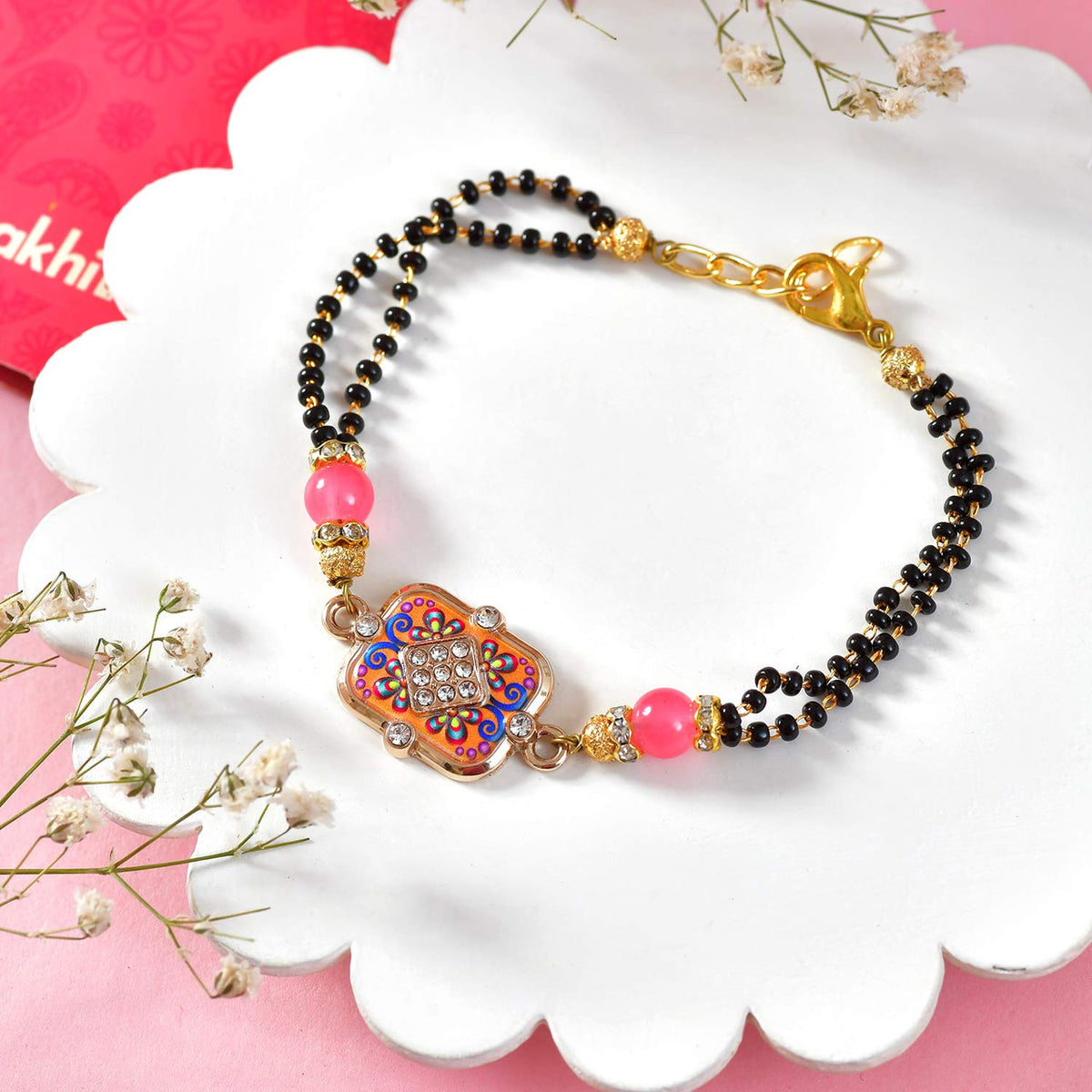Elegant Bhaiya Bhabhi Rakhi Set with Multicolor Thread