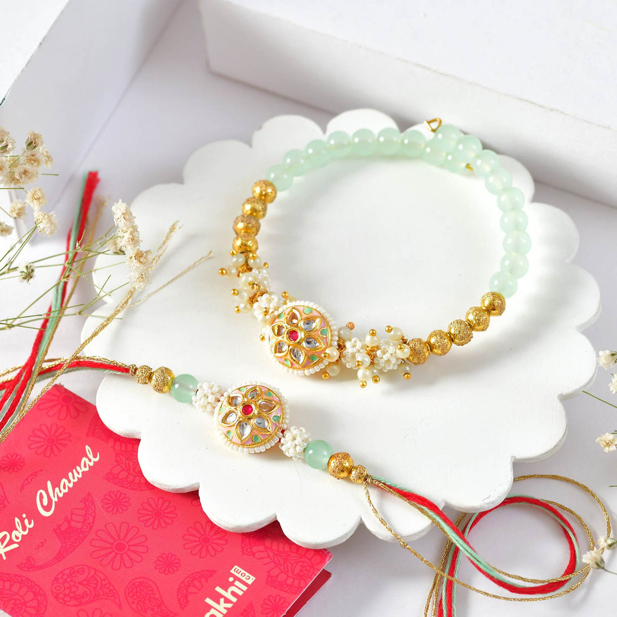 Premium Bhaiya-Bhabhi Rakhi Set with Kaju Katli, Dry Fruits & Silver Coin