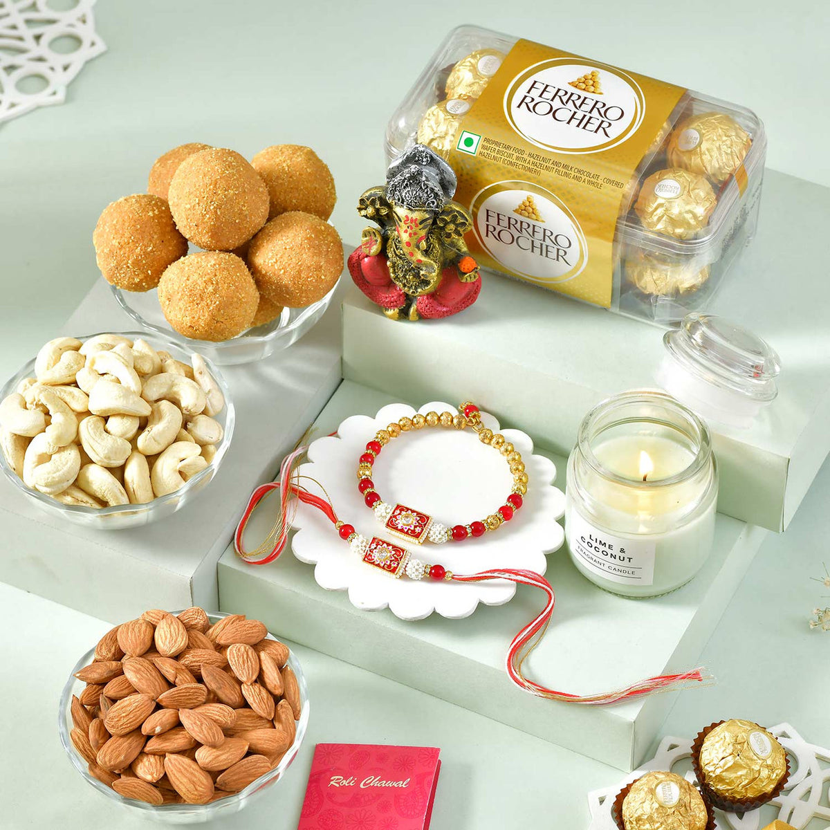 Festive Rakhi Gift Hamper with Gourmet Hamper & Candle