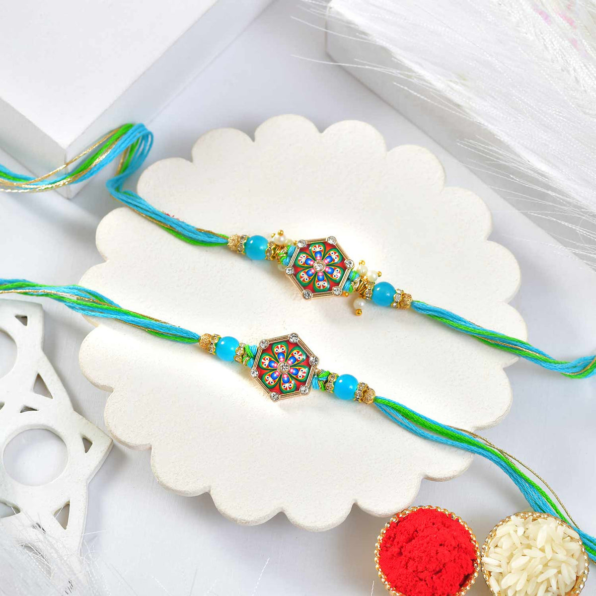 Elegant Rakhi Set with Imported 10 Chocolates