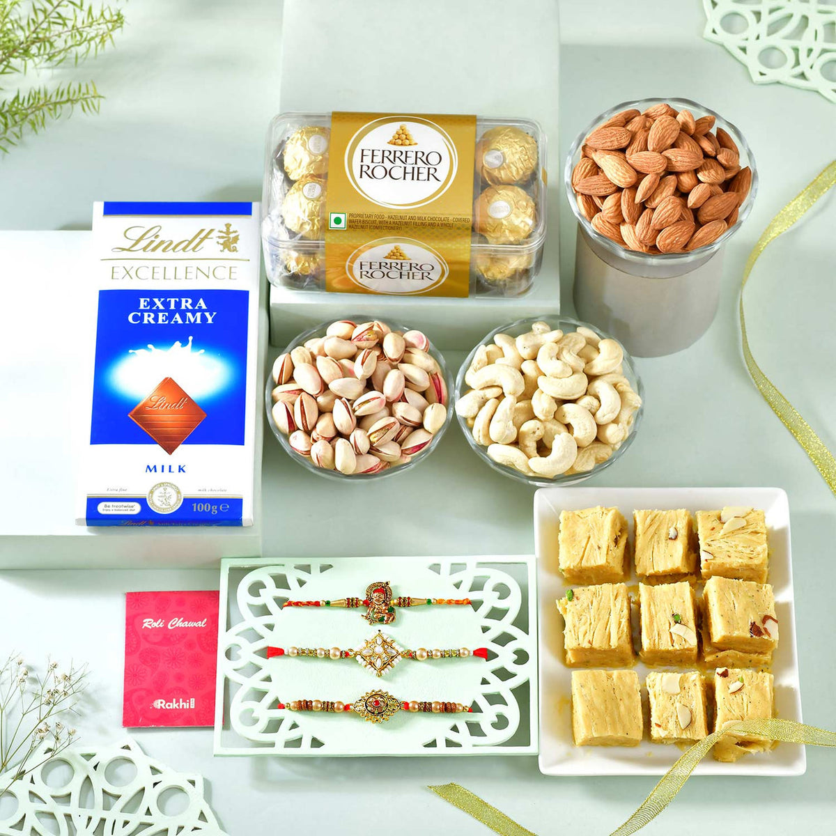 Premium Rakhi Hamper with Sweets, Dry Fruits & Chocolates