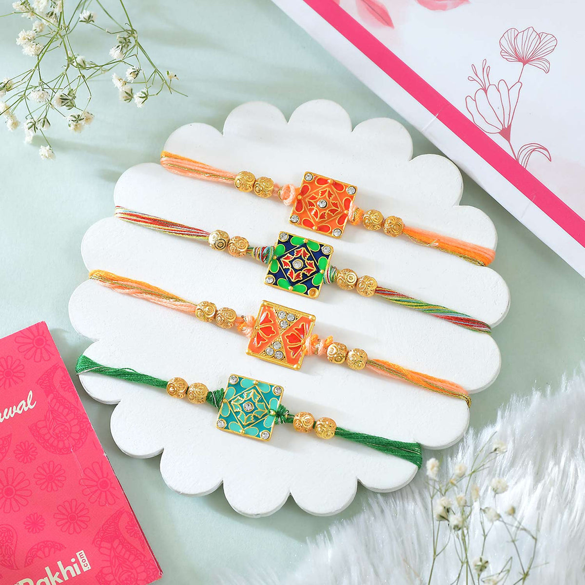 Set of 4 Rakhi With Gourmet Delight