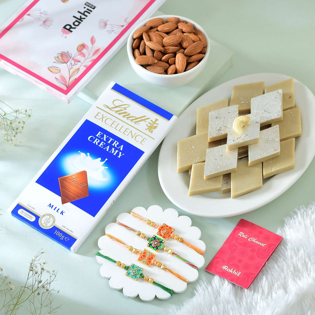 Set of 4 Rakhi With Gourmet Delight