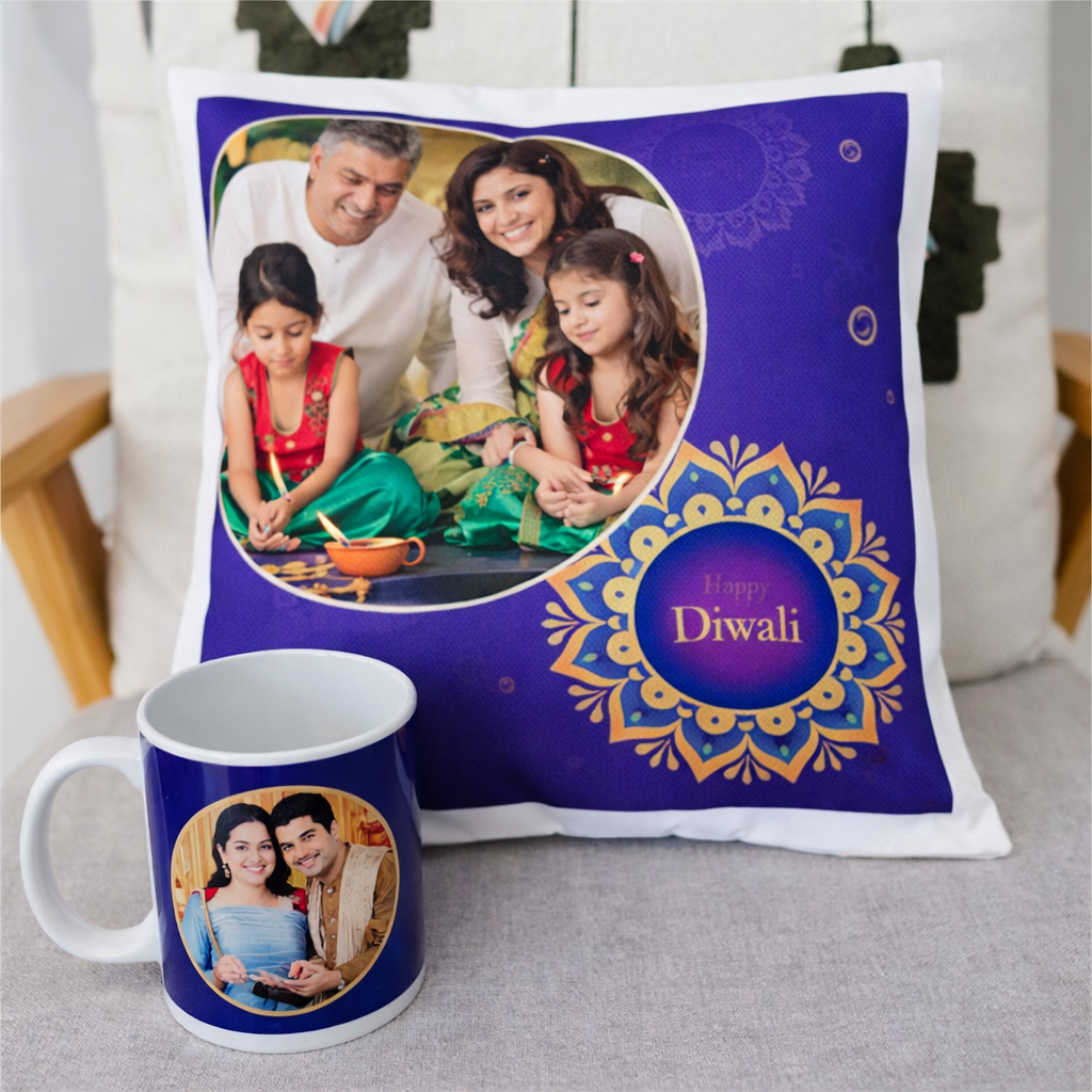 Personalized Diwali Cushion & Mug Combo