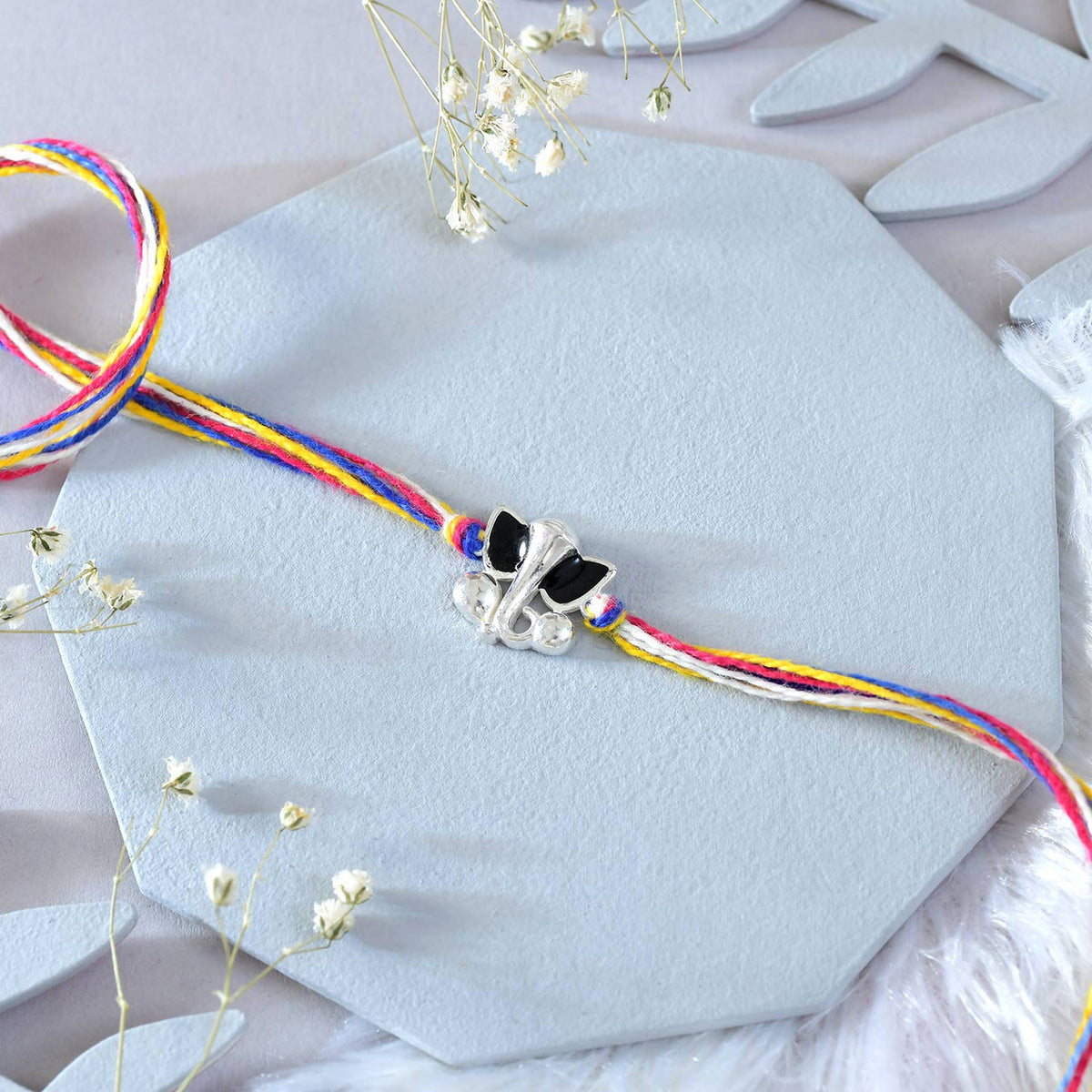 Ganesha 925 Silver Rakhi For Bhai with Ferrero Chocolates