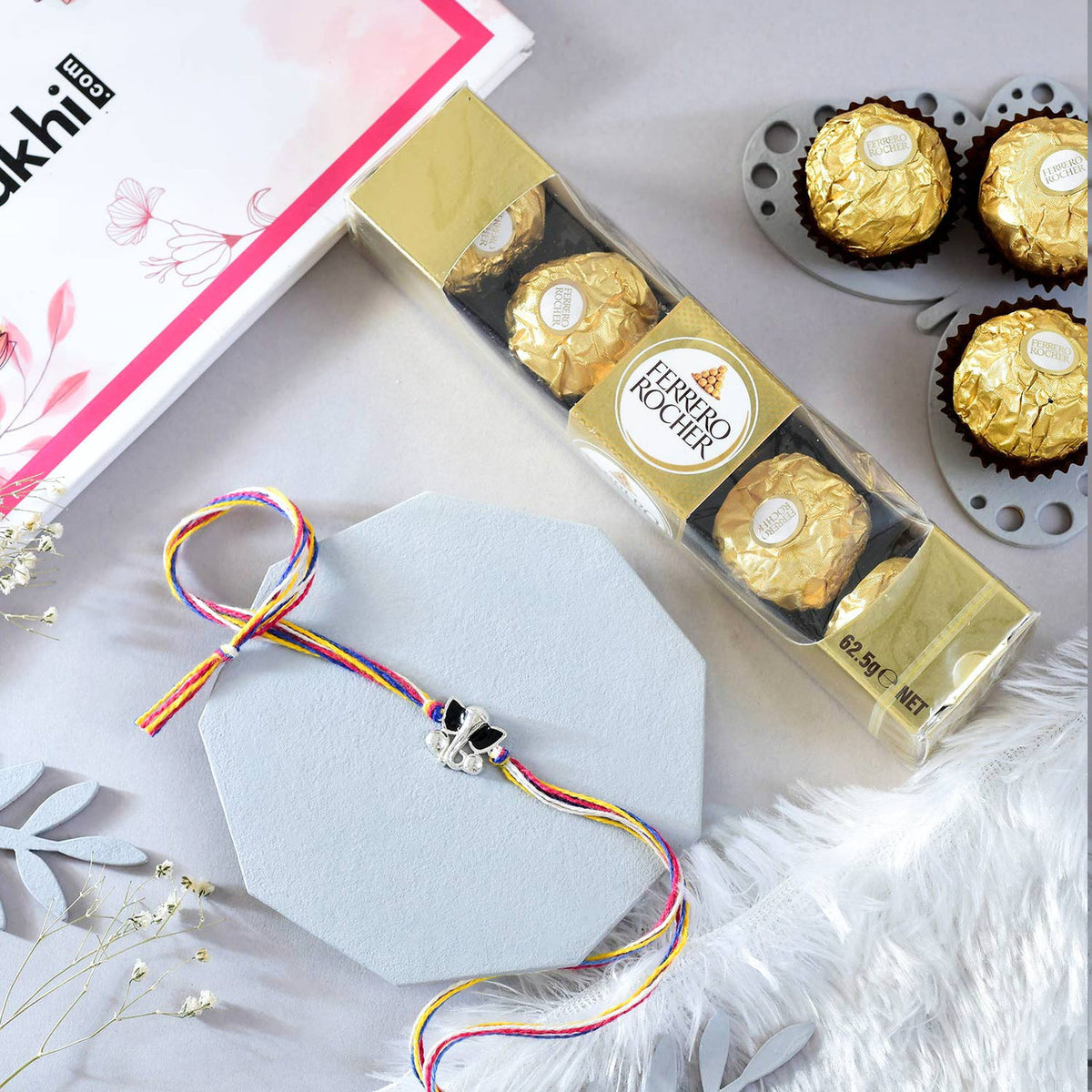 Ganesha 925 Silver Rakhi For Bhai with Ferrero Chocolates