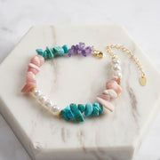 925 Sterling Silver Turquoise & Opal Beaded Stylish Bracelet