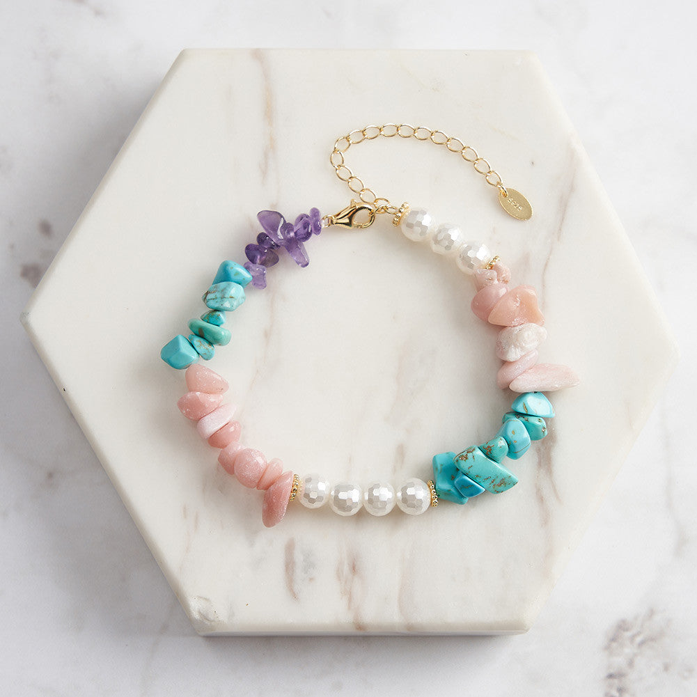 925 Sterling Silver Turquoise & Opal Beaded Stylish Bracelet