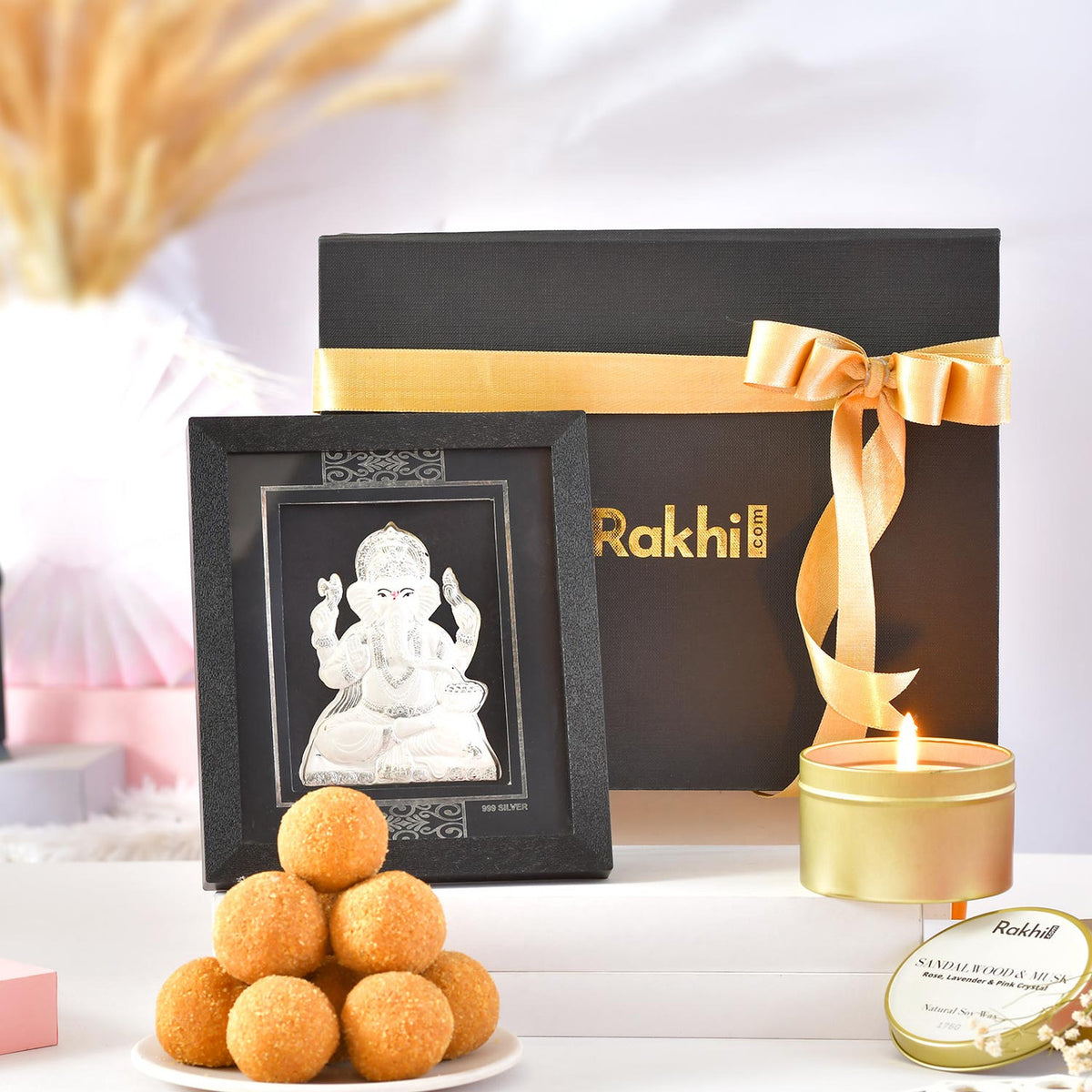 Silver Ganesha Frame & Fragrant Candle Gift Box