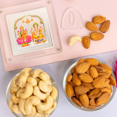 Silver Laxmi Ganesh Frame with Dry Fruits