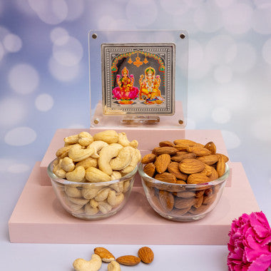 Silver Laxmi Ganesh Frame with Dry Fruits