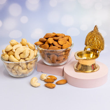 Brass Laxmi Diya with Dry Fruits