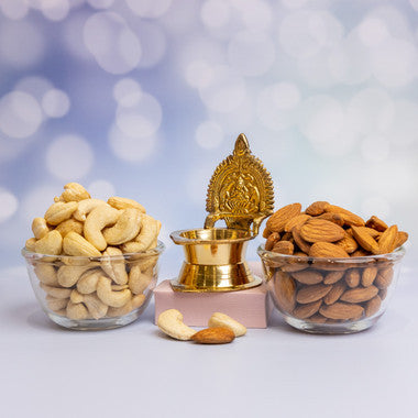 Brass Laxmi Diya with Dry Fruits