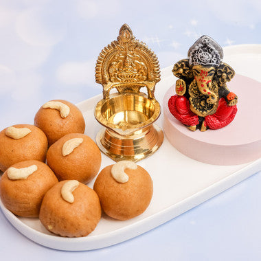 Ganesha, Laxmi Diya & Besan Laddoo