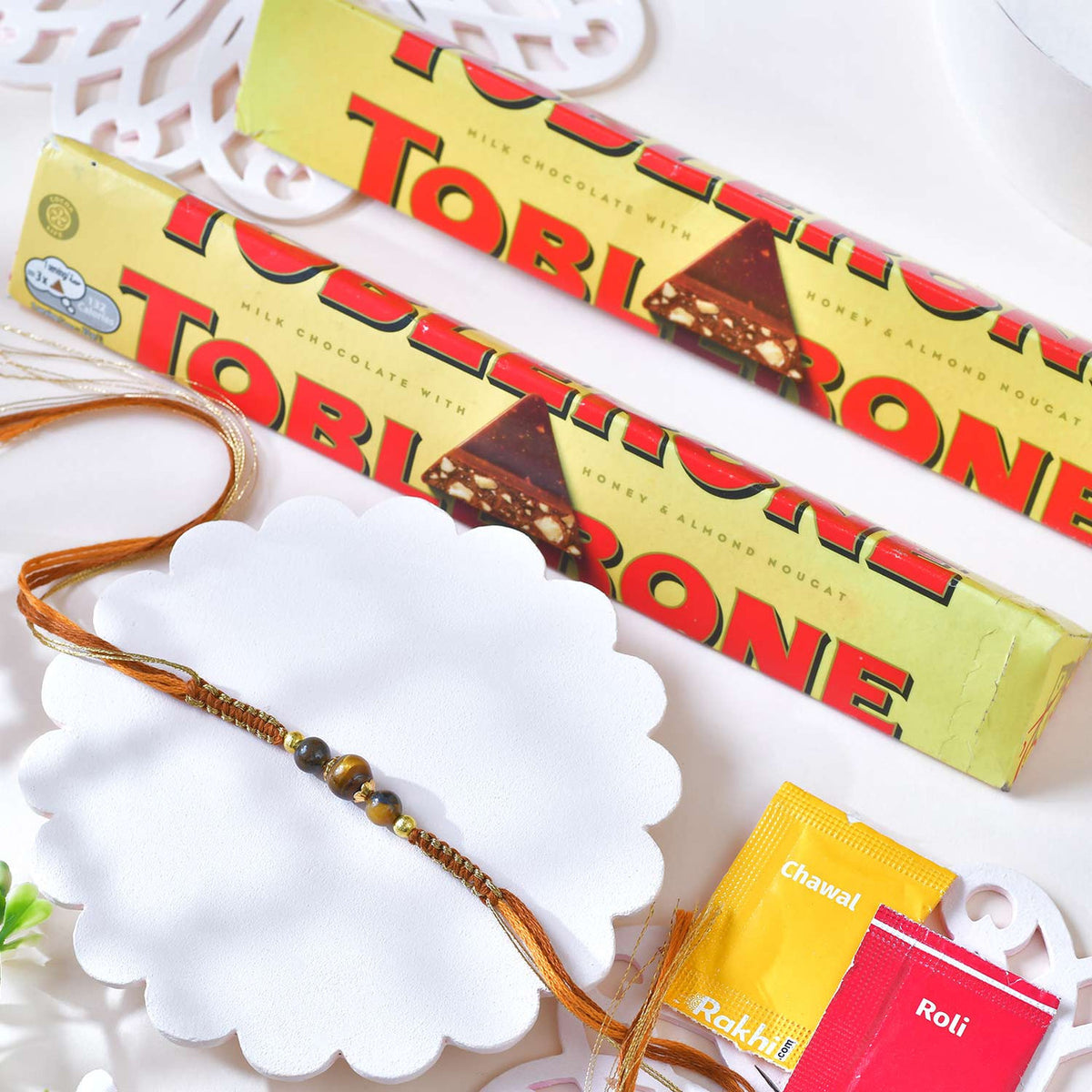 Classic Beads Rakhi Combo with Toblerone Chocolates
