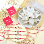 Divine Ik Onkar & Khanda Family Rakhi Set of 4 with Kaju katli