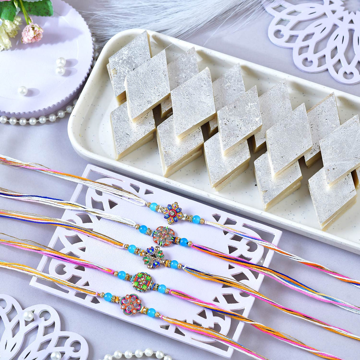 Festival Bloom Rakhi Set with Kaju katli