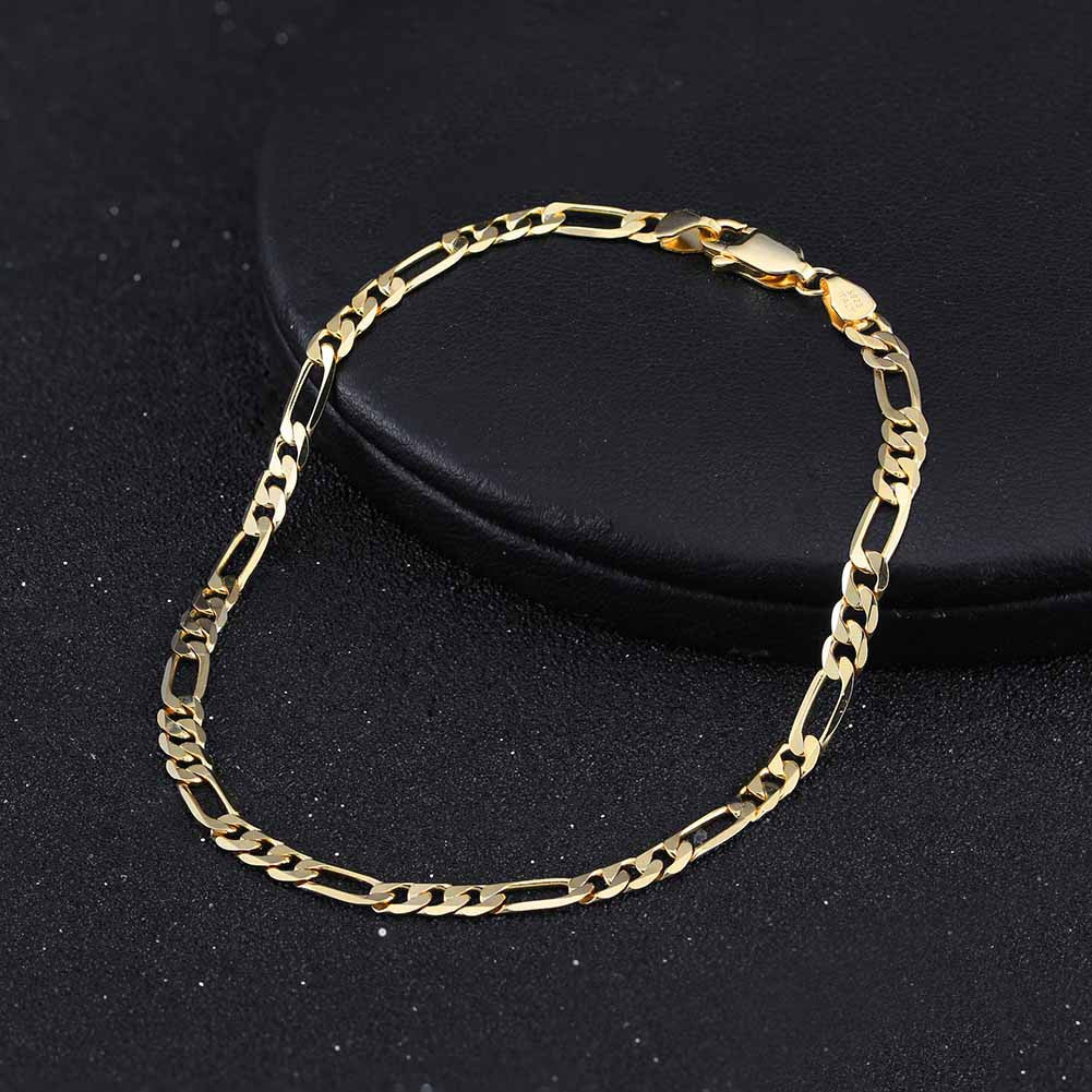 18K Gold Plated Diamond-Cut Figaro Link Bracelet