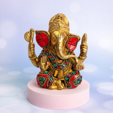 Brass Ganesha & Laxmi Diya with Copper Glasses